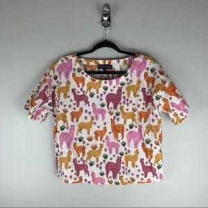 Modcloth Princess Highway Pink Llama Print Short Sleeve Crop Top size 10